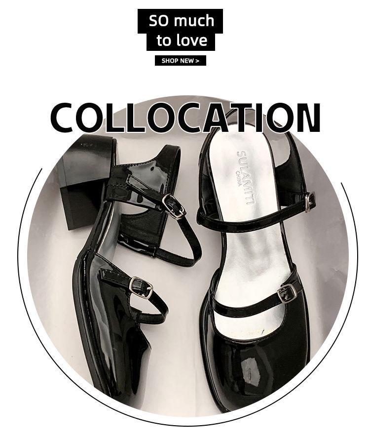 Women's 2025 Summer Square-Toe Mary Jane Sandals: Closed-Toe, Mid-Heel, Non-Slip, Versatile, Trendy.