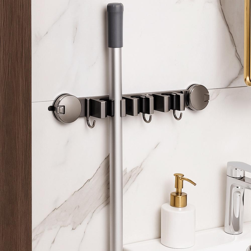 Wall Mounted Mop Clip with Hook Hook Shelf Multi Functional Broom Storage Rack  Home Storage