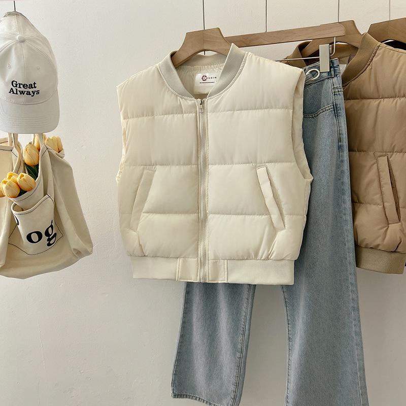 

Cotton vest women s autumn and winter new short jacket jacket fashion baseball collar solid color thin cotton vest M белый