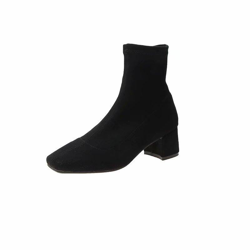 

Ботинки женские осенне-зимние новые квадратный носок средняя голень толстый каблук ботинки Мартин женские модные на высоком каблуке женские кожаные ботинки 40