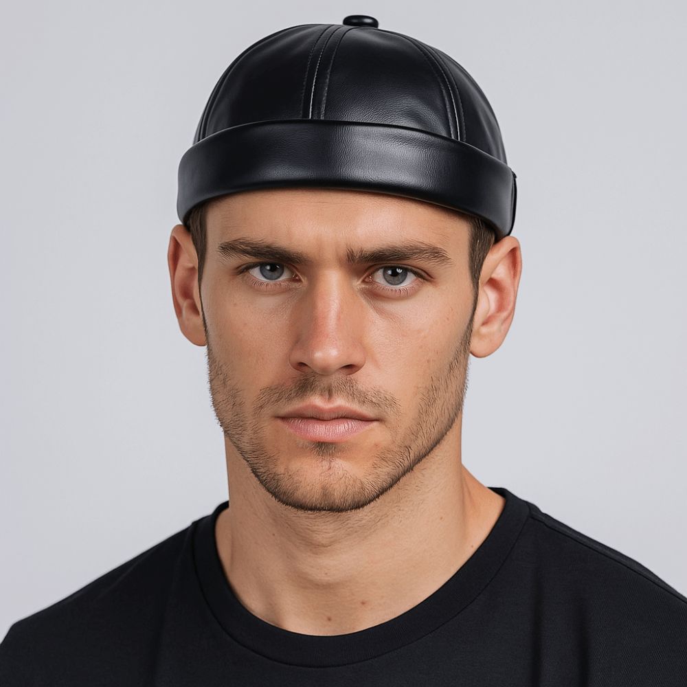 Lässige Retro-Kappe ohne Schirm Unifarbene PU-Leder-Melonenkappe Verstellbare Vermieterkappe Unisex