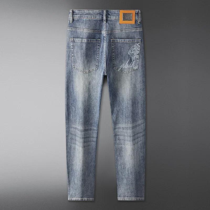 Men's Slim Fit Elastic Blue Jeans - Light Luxury Quality, Versatile for All Seasons