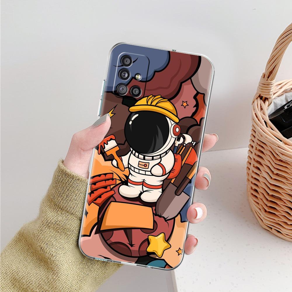 Case For Samsung A15 A13 A35 A55 A51 A71 A41 A31 A21S A03S A05 A17 A23 A25 A33 A53 A73 5G A07 4G Cover Space Astronaut Cartoon