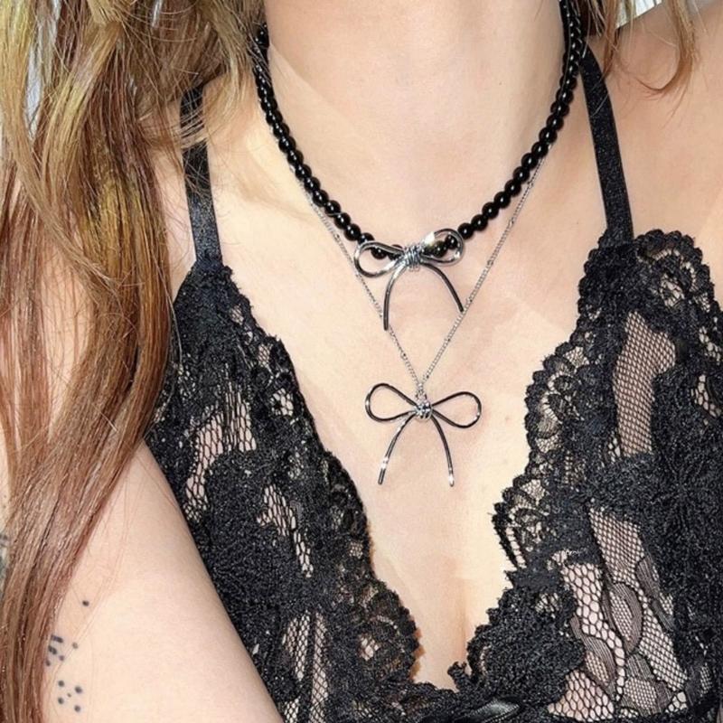 Bowknot Pendant Sweater Necklace Charm Women Girl Choker Summer Fashion Simple Geometric Clavicle Chain Party Jewelry