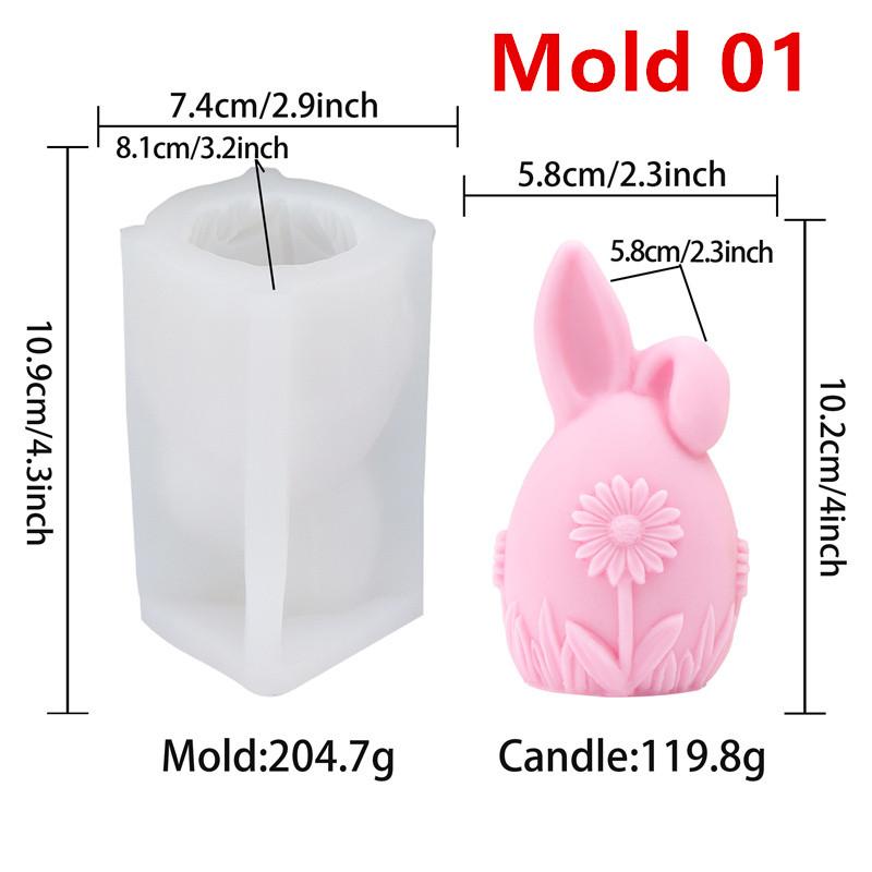 3D Easter Bunny Egg with Flowers Silicone Candle Mold DIY Rabbit Ear Round Egg with Daisy Hibiscus Flowers Candles Gypsum Crafts