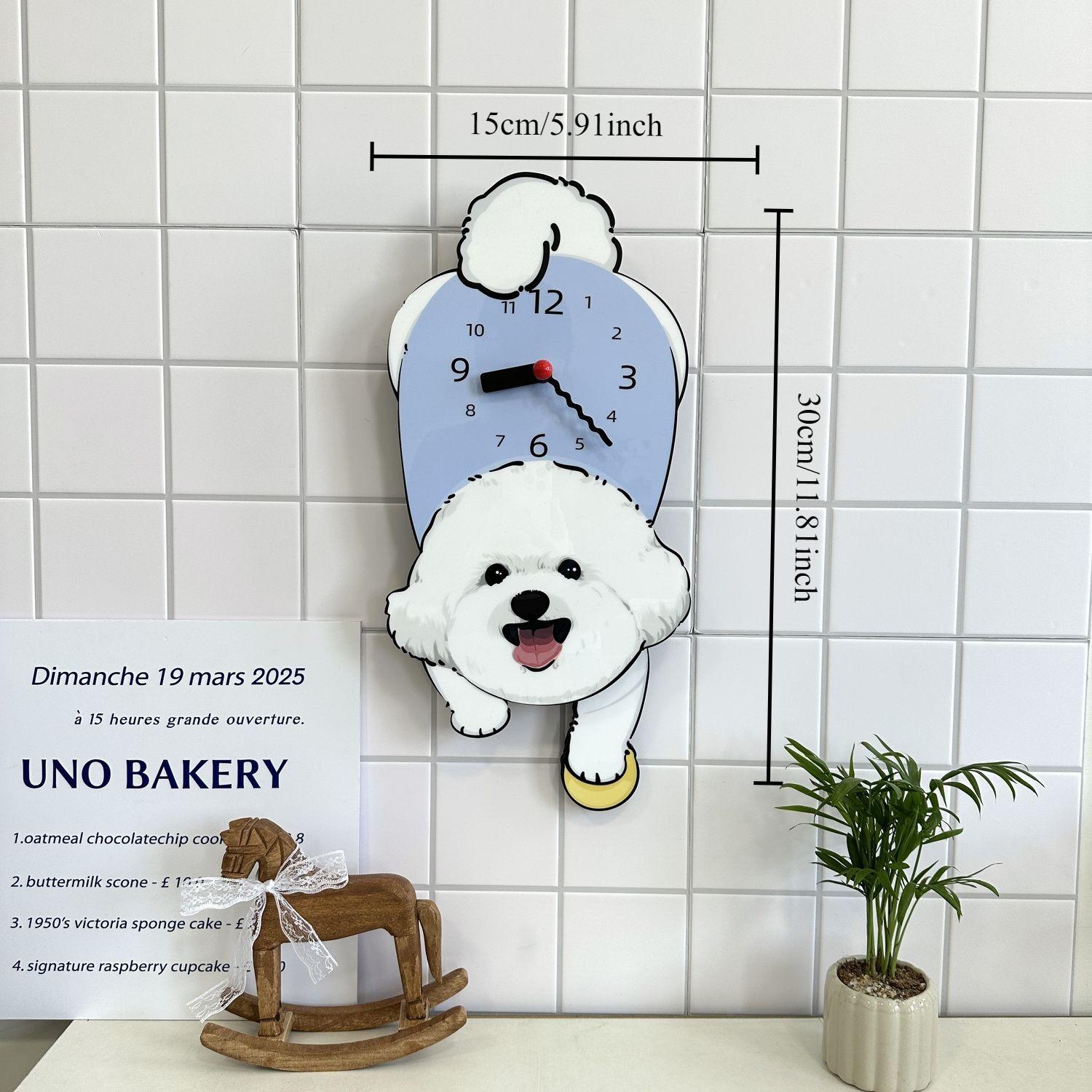 

Swing Style Cartoon Dog Creative Decorative Wall-mounted Clock Living Room Bedroom and Children s Room Silent Clock Accessory