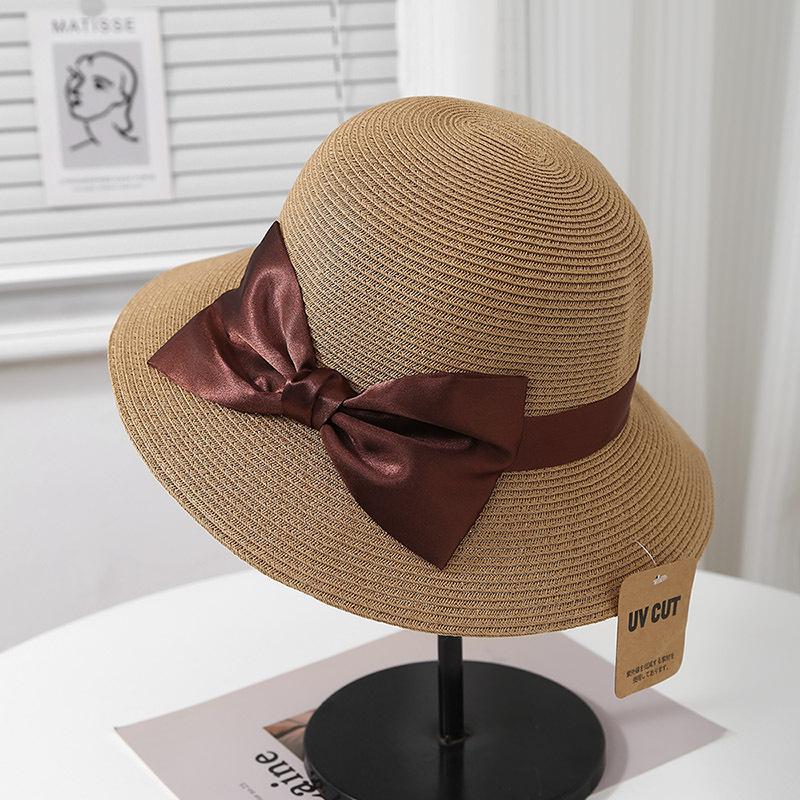 Bow dome straw hat women's summer seaside vacation beach sun hat foldable sun hat