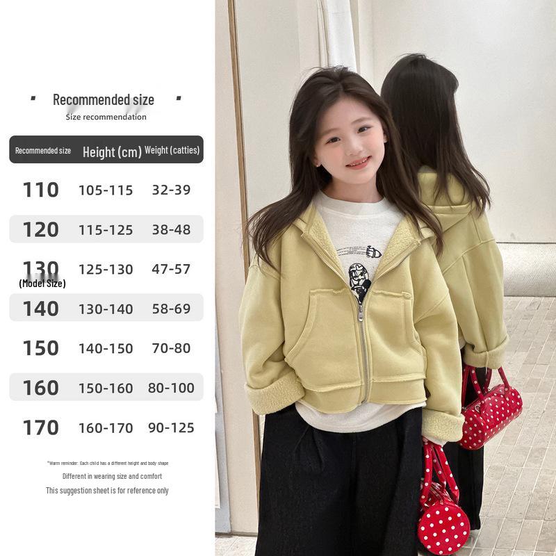 YOJIA 2025 Winter Hooded Coat for Girls - Trendy Plus Velvet Warm Top
