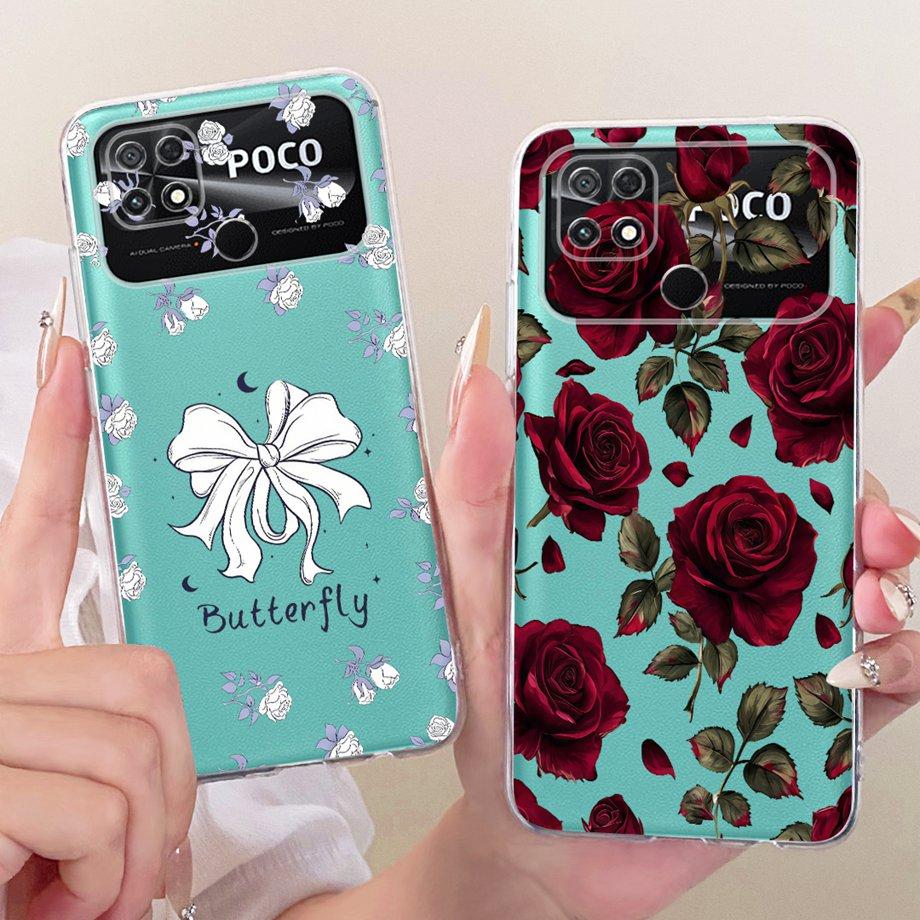 For Xiaomi Poco C40 C50 C51 Phone Case Luxury Flower Butterfly Cartoon Bow Pattern Back Cover Soft TPU Silicone Bumper Housing