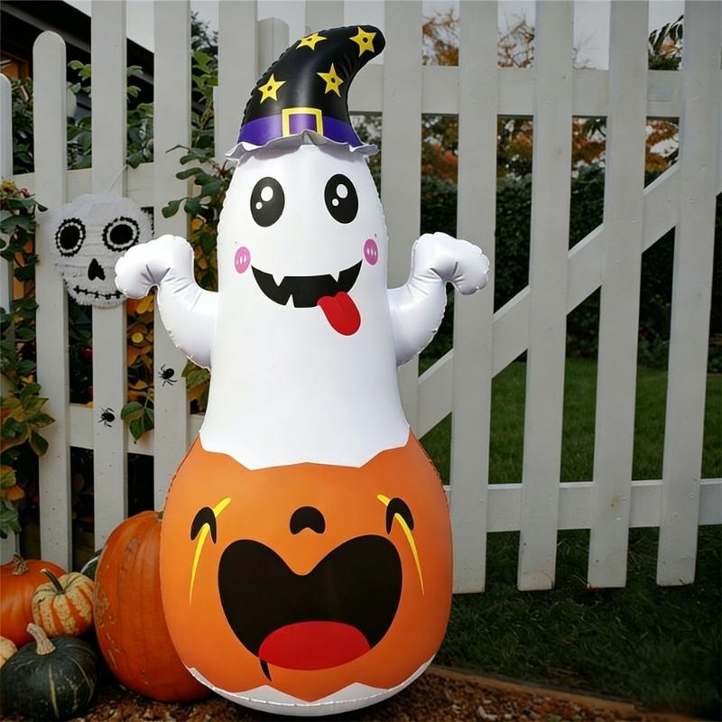 Halloween Entryway Inflatable Figure, PVC Seasonal Floor Display with Manual Inflator for Party and Indoor Corner