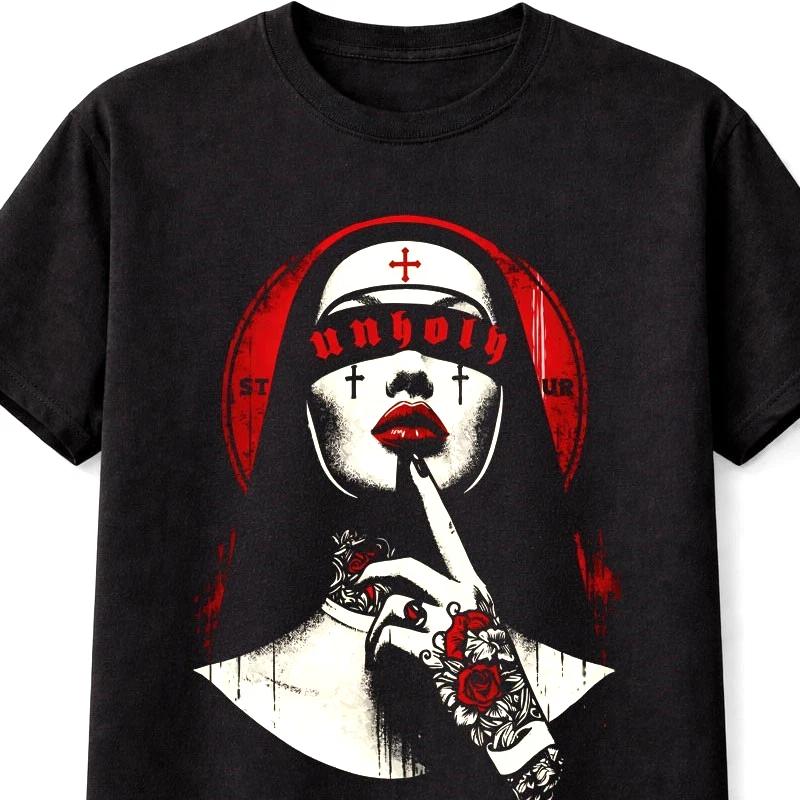Unholy Gothic Nun Red Horror Graphic TShirt Dark Unisex Tee S5XL S