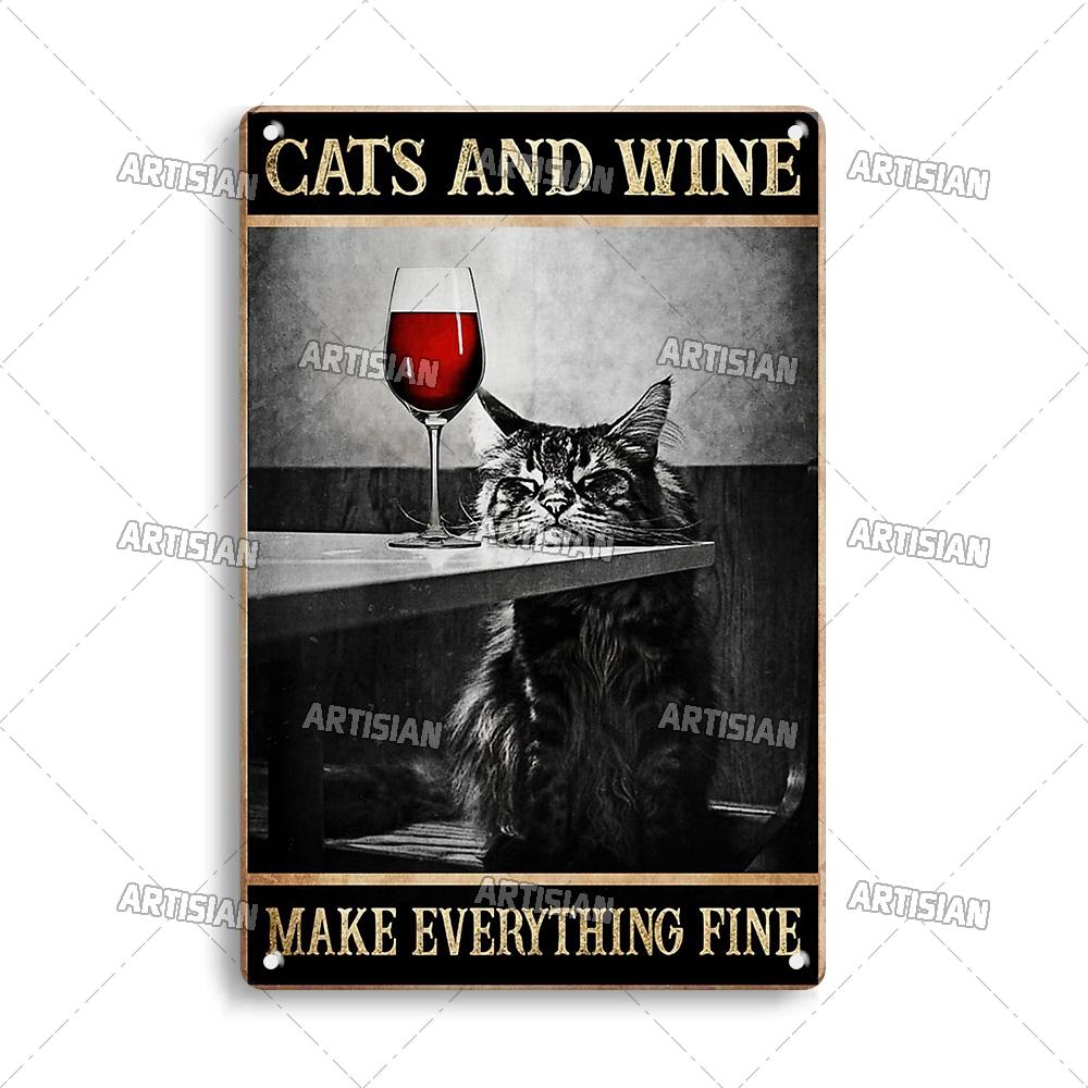Artisanisches Tier Schwarze Katze Retro Metallposter Lustiges Haustier Vintage Dekorative Blechplakette Garage Bar Pub Club Man Cave Wanddeko