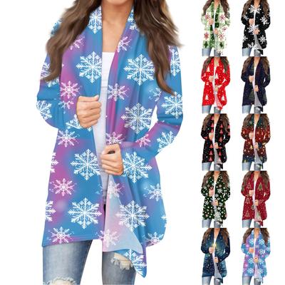 Giacca da donna con stampa natalizia, a maniche lunghe, casual, cardigan