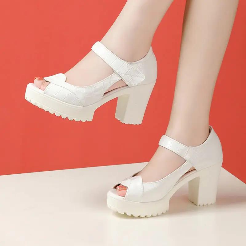 

6cm 8cm Small Size 32-43 Fashion Soft Genuine Leather Shoes Platform Sandals 2026 Summer Block High Heels Sandals Office Mom 43