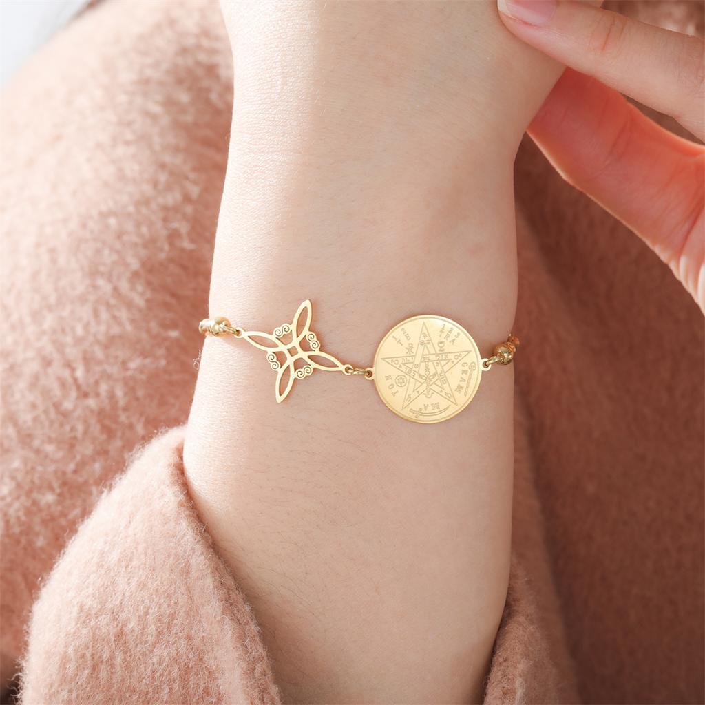 EUEAVAN Classic Witch Knot Bracelet For Women Stainless Steel Tetragrammaton Pentacle Bracelet Double Protection Jewelry Gifts