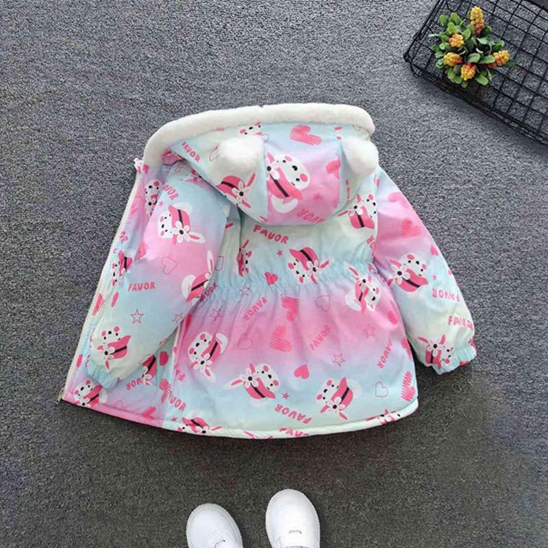 2-10 Jahre Kinder Mädchen Warmer Kapuzenmantel Winter Winddicht Reißverschluss Fleecejacke