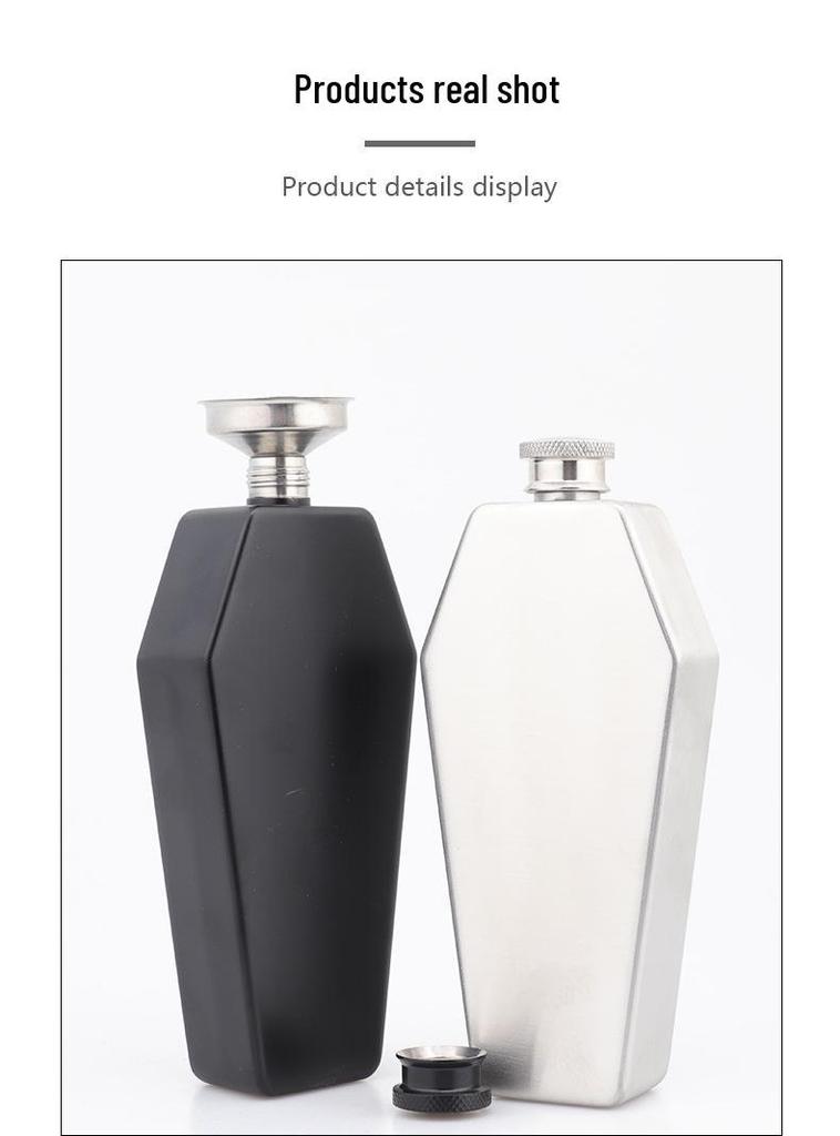 Cross-Shaped 6oz 304 Stainless Steel Hip Flask Set - Personalized Mini Portable Baijiu Coffin Bottle