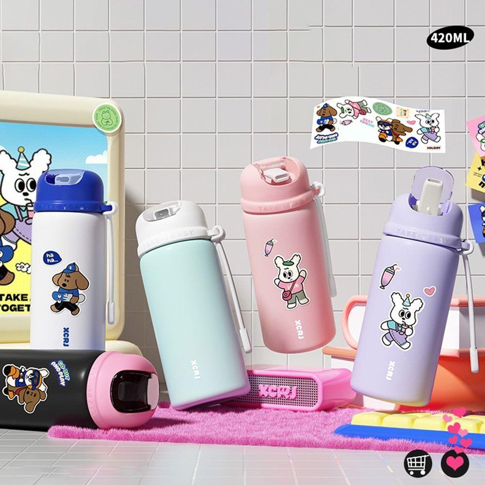 Cute 420ML Thermal Cup Large Capacity Cartoon Pattern Vacuum Cup Leakproof Reausable Water Cup Drinkware