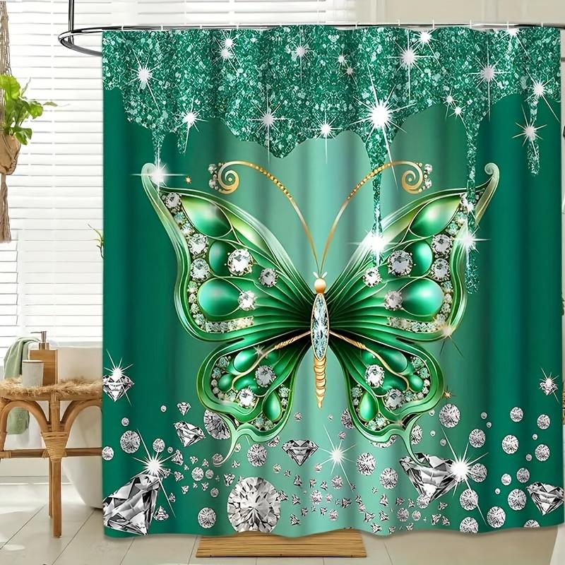 4Pcs Bathroom Shower Curtain Set Butterfly   Bathroom Curtain With 12 Hooks Non Slip Rugs Toilet Cover Mat Bathroom Partition