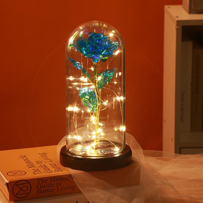 Rose Glass Cover, Gold Foil Bouquet Led Glass Cover Tabletop Ornament, Creative Holiday Gifts