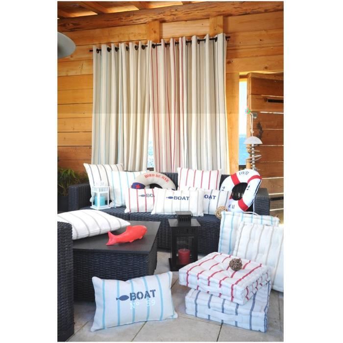 Coussin de sol - St Trop - 45 x 45 cm - 100% coton - Esprit maritime - Non déhoussable