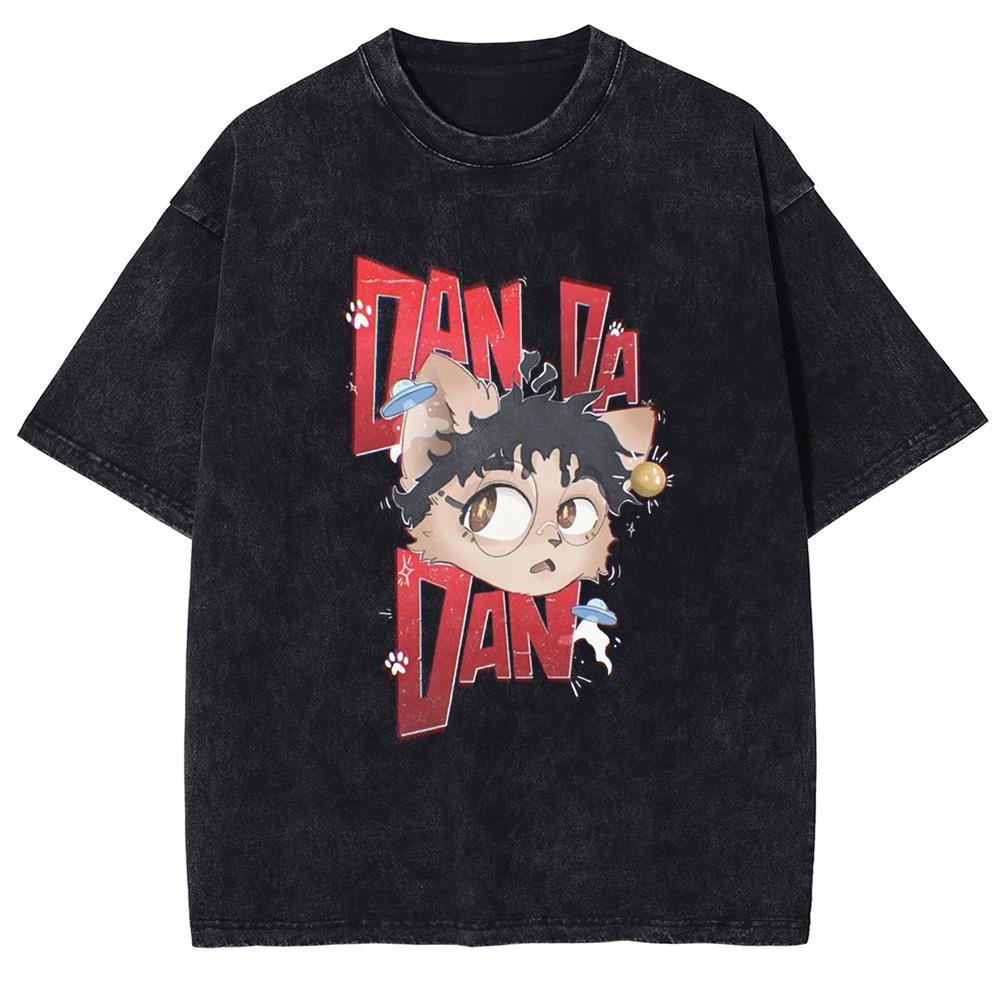 DAN DA DAN Anime T-shirt Vintage Gothic Washed Oversized T Shirt Summer Short Sleeve Pure Cotton Tee Tops Men Women Clothing