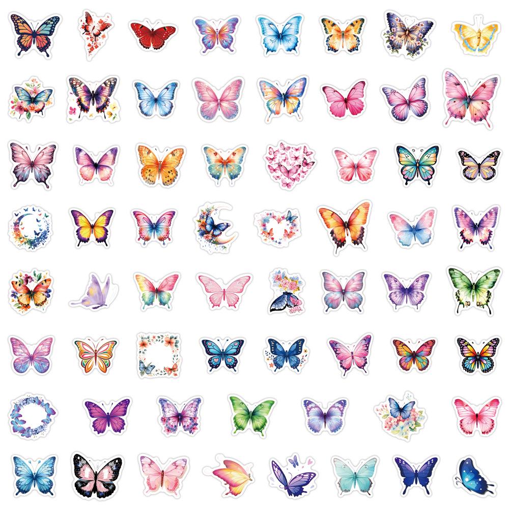 60 Waterproof Butterfly Cartoon Graffiti Stickers for Scooters, Notebooks, and Water Cups