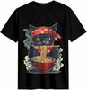 Schwarze Katze isst Ramen T-Shirt