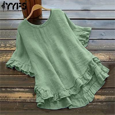 Women's Fashion Casual Summer Spring Solid Color Print Short Sleeve O-Neck Blouses & Shirts