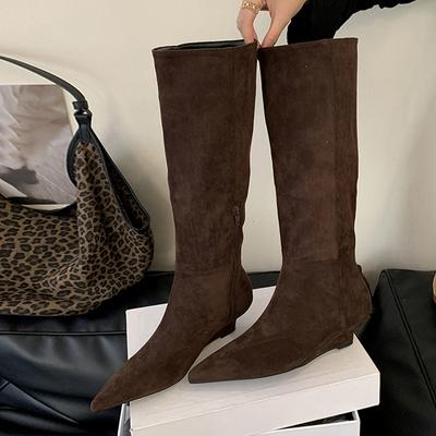 Fashion Liyke Designer Woman Low Wedges Heels Fashion Boots Vintage Pointed Toe Knee High Shoes Women Party Dance Long Booties Size 40