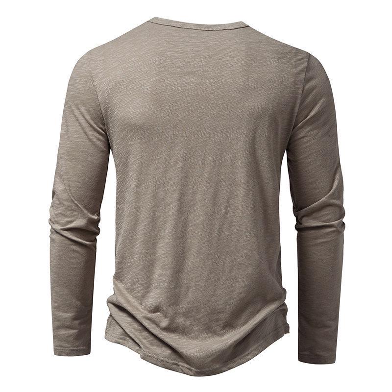Men's Bamboo Cotton Henley Long-Sleeve T-Shirt - Spring Fashion Casual Top