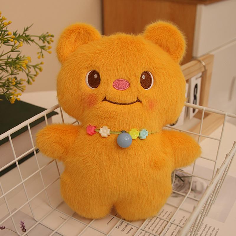 New cream necklace bear, cute birthday gift for girls and children, plush doll doll bear