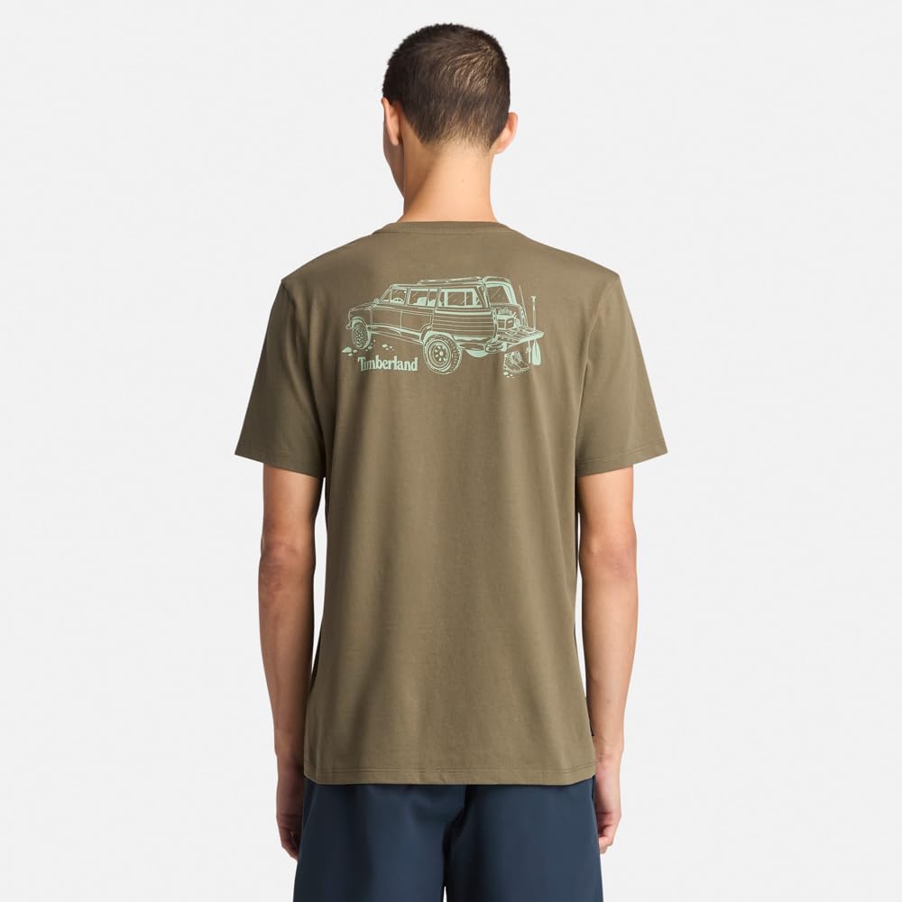 Timberland Herr Kortärmad T-shirt med Bakgrafik, Bladgrön, Storlek M, TB0A6B6ZA581