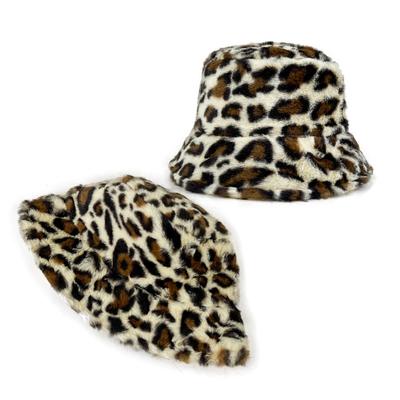 Autumn and Winter New Lamb Wool Leopard Print Bucket Hat Imitation Rabbit Wool Lamb Wool Basin Hat Trendy Warm Hat