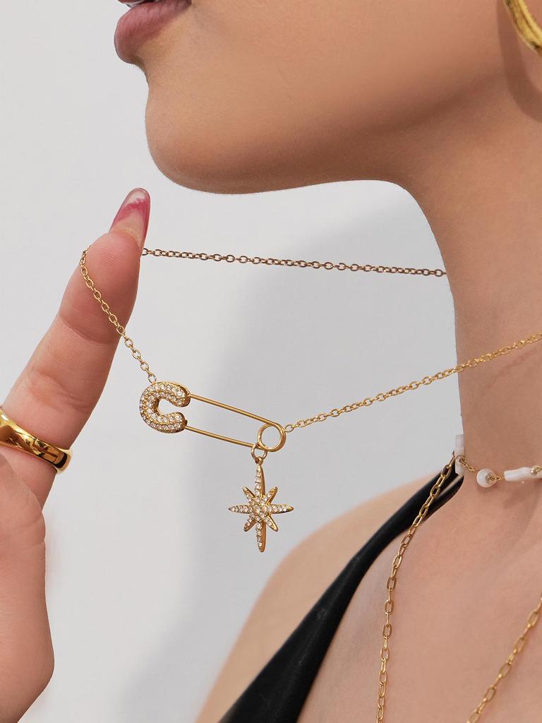 INS Inspired Design: 5A Zircon Star and Sunflower Brooch & Necklace Bracelet Set