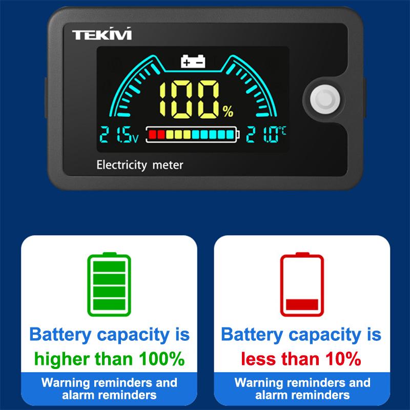 1 Set Lifepo4 Blei-Säure Lithiumbatterie DC8-100V Batteriekapazitätsanzeige mit Temperaturalarm LCD-Bildschirm Stromzähler