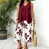 Damskie Zestawy 2-częściowe Plus Size Bez rękawów Dekolt V Top na ramiączkach i Spodnie Cropped w kwiaty Zestaw Letnie Stroje do wypoczynku