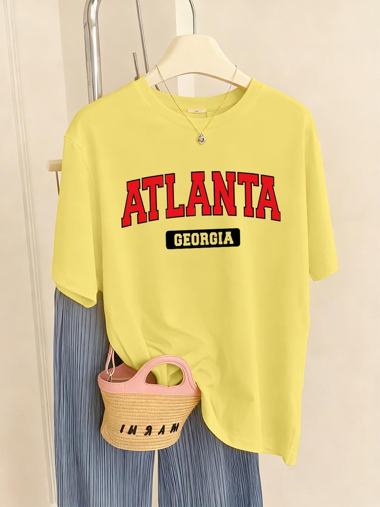 Atlanta Georgia Letter Printing TShirts Women Basics Short Sleeve Tops ONeck Soft T Shirts Summer Comfortable Womans Clothes