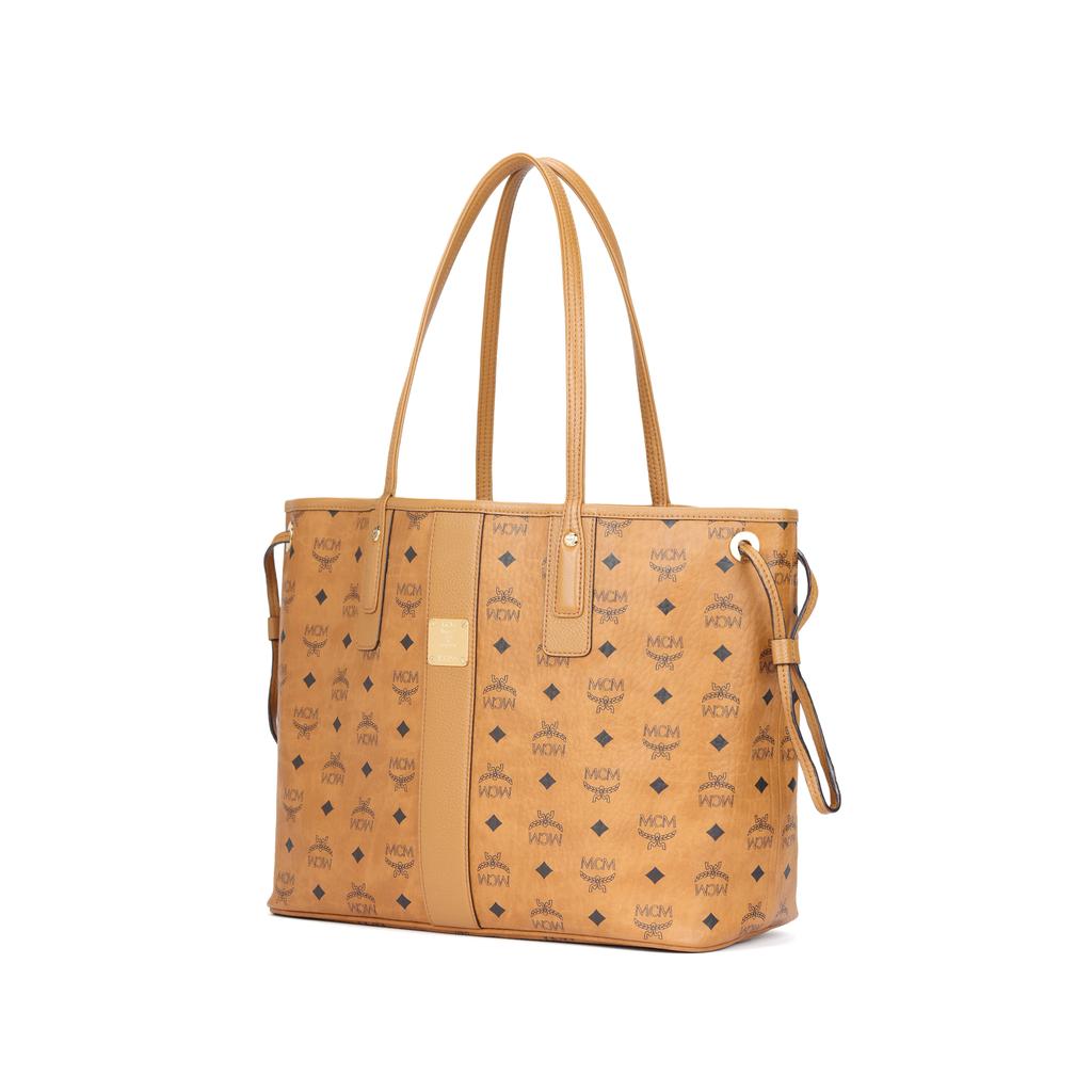 MCM Liz classic monogram double-sided tote bag and shoulder bag, combination of canvas and leather, women's style in brown and cocoa combination