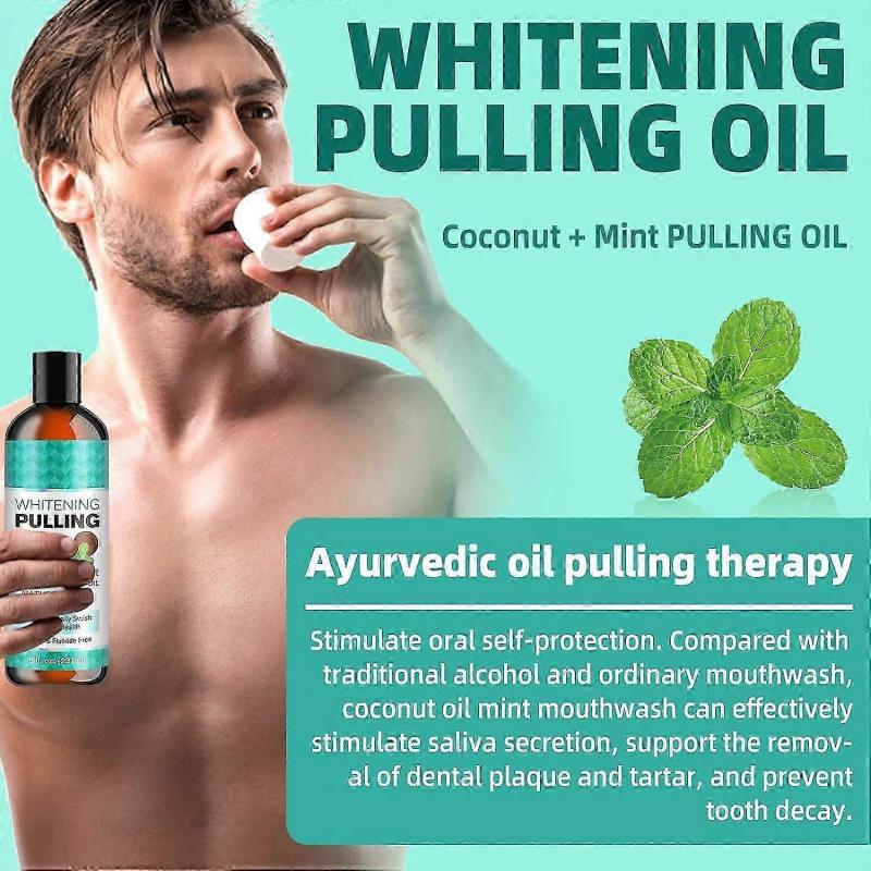 Whitening Oil Pulling Coconut Oil, Alcohol Free Natural Mouthwash with Virgin Coconut Oil & Peppermint Oil, Teeth Whitening,8 Fl.Oz