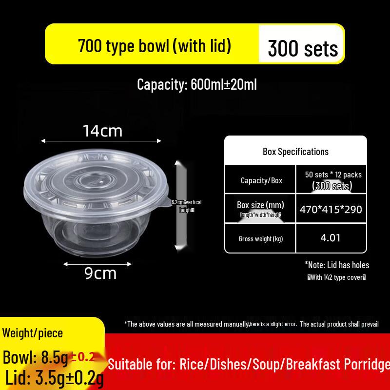 Leak-Proof Thickened Disposable Round Plastic Bowls with Lids