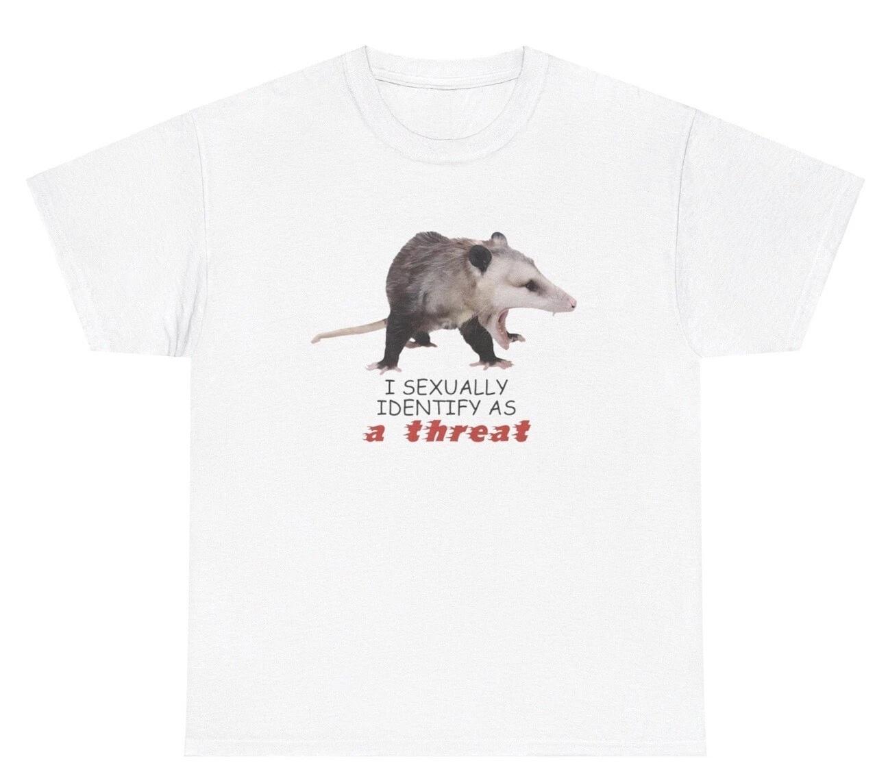 I Sexually Identify As A Threat Possum Graphic T Shirt Funny Weird Cursed Tee XL