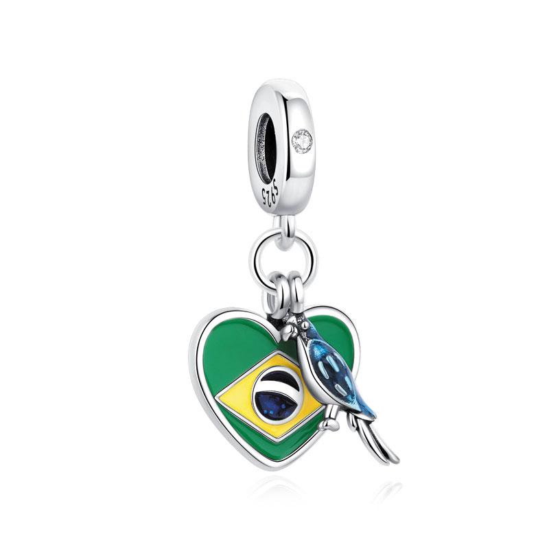 Original 925 Silver Charms Flag Pendant Love Hearts Beads Fit Bracelets Necklaces For Women DIY Jewelry Gift