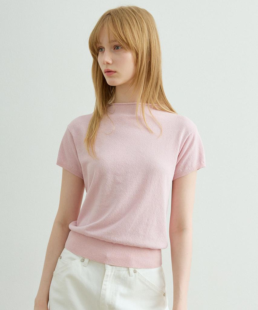 ARTID Linen Half-Neck Short-Sleeve Knit_Pink