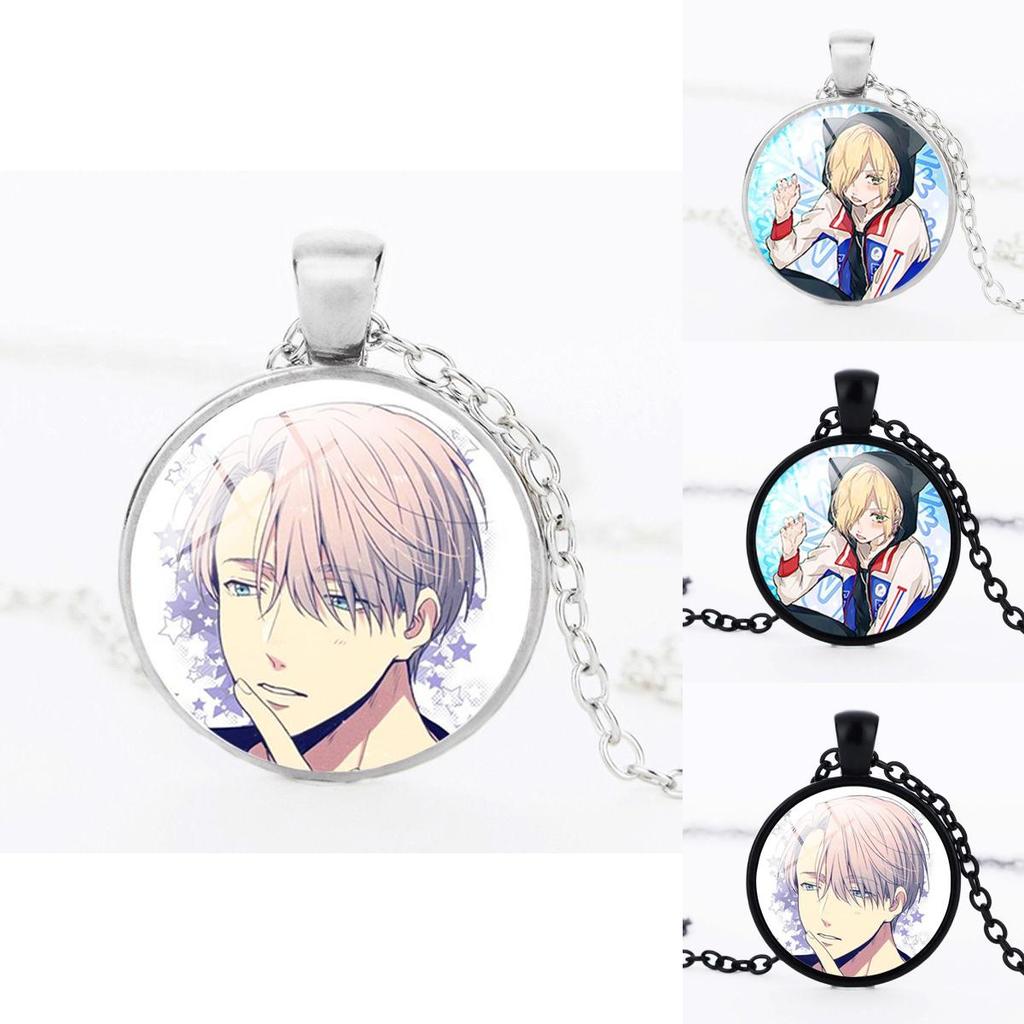 Round Acrylic Alloy Pendant Figure Pattern Necklace Unisex Chain