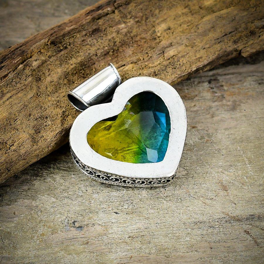 Bi-Color Tourmaline Gemstone 925 Sterling Silver Jewelry Pendant 1.58" M-154