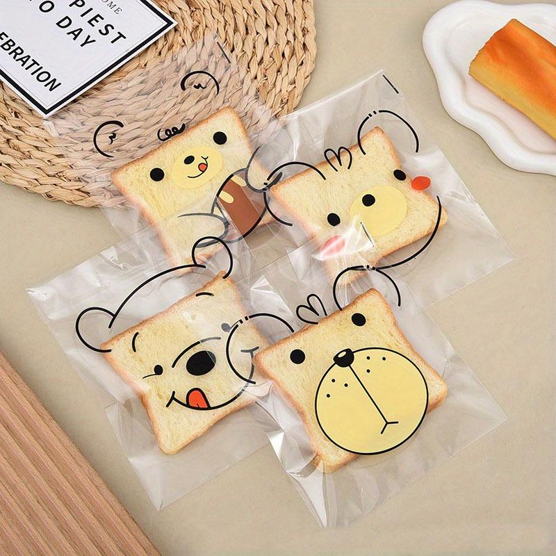 100PCS Cartoon Bear Four in One OPP Self-adhesive Bag, Donut Baking Self-adhesive Bag, Cartoon Cute Food Packaging 10X13CM