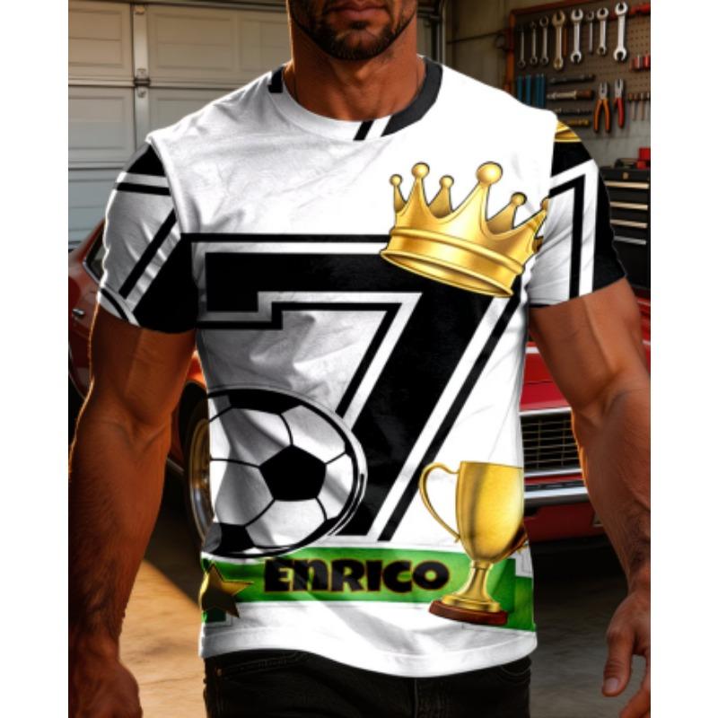 Nou Tricou de Fotbal de Var pentru Bărbați cu Imprimeu Digital 3D, Croială Largă, Respirabil, Uscare Rapidă, cu Mânecă Scurtă pentru Antrenament Sportiv