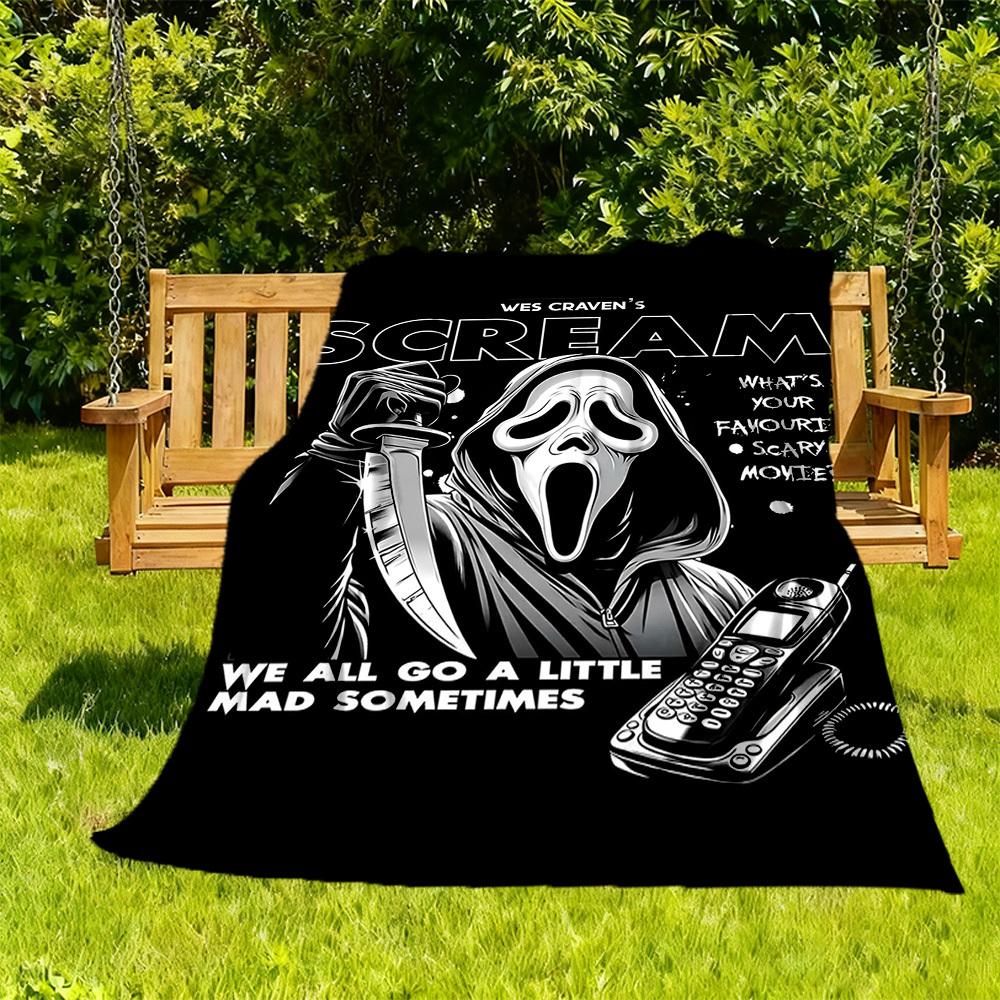 

1pc Scream Movie Poster Outdoor Blanket Lightweight Flannel, All-Season Use for Sofa, Bed, Travel, Camping, Living Room, Office, Couch086 130x150cm