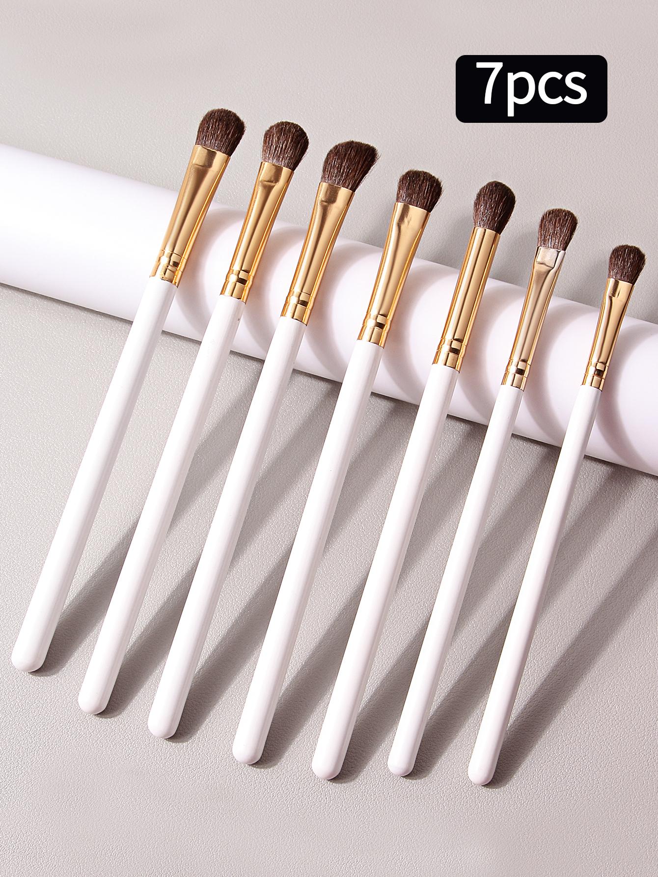 

Набор из 7 кистей для макияжа теней для век из натурального ворса животных (лошади, пони), мягких косметических кистей для растушевки, нанесения теней и контуринга, набор для красоты белый